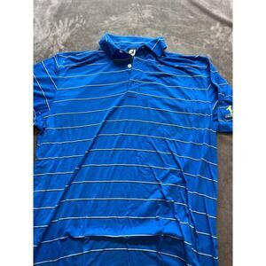 FJ FootJoy Men's‎ Polo Shirt Blue Striped Large Short Sleeve L Hazeltine Logo